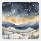 Kerstavond Sky Stars Bergen Landschap Vierkante Sticker (Voorkant)