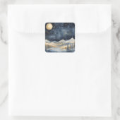 Kerstavond Sky Stars Bergen Volle Maan Vierkante Sticker (Tas)