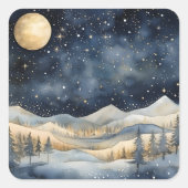 Kerstavond Sky Stars Bergen Volle Maan Vierkante Sticker (Voorkant)
