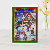 Kerstavond Sneeuwballengevecht Kaart (Gele Bloem)