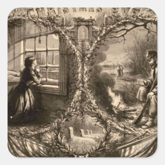 Kerstavond - Thomas Nast 1863 Vierkante Sticker (Voorkant)