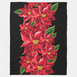 Kerstavond Throw Red Poinsettia Fleece Deken