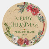 Kerstavond, typografische papiertextuur ronde sticker (Voorkant)