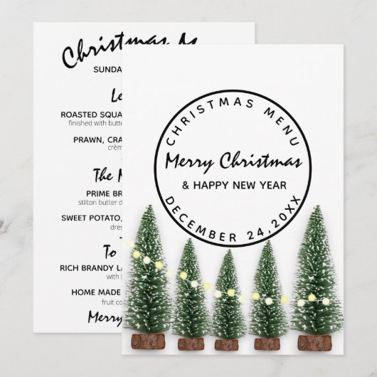 Kerstavond Vakantie Winter Menu Lichtgroene Boom (Voorkant / Achterkant)