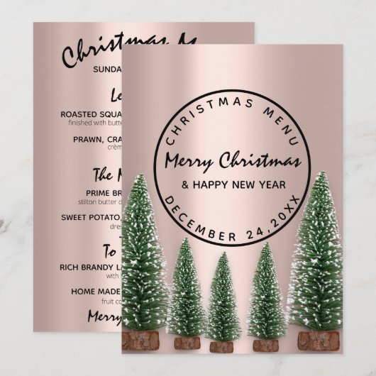 Kerstavond Vakantie Winter Menu Roze Groen (Voorkant / Achterkant)