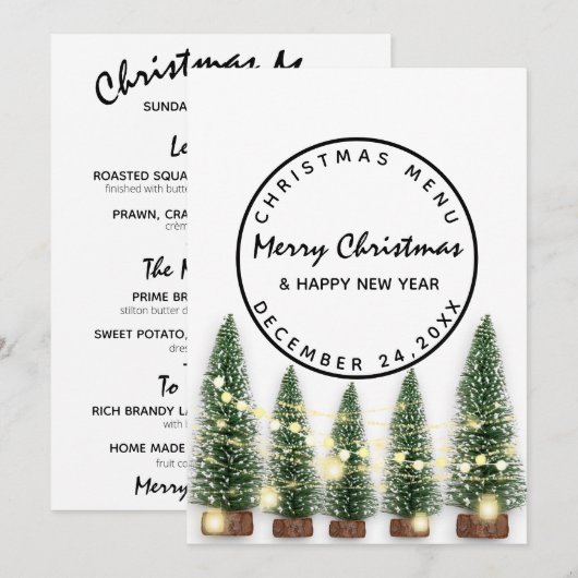 Kerstavond Vakantie Wintermenu Lichtgroen Wit Menu (Voorkant / Achterkant)