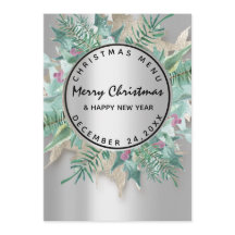 Kerstavond Vakantie Wintermenu Zilver Bloemmotief