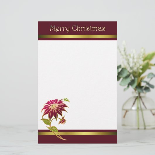 Kerstavond van Burgundy Poinsettia Briefpapier (Staand voorkant)