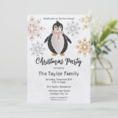 Kerstavond van Glitter Cute Penguin Invita Kaart (Staand voorkant)