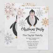 Kerstavond van Glitter Cute Penguin Invita Kaart (Voorkant / Achterkant)