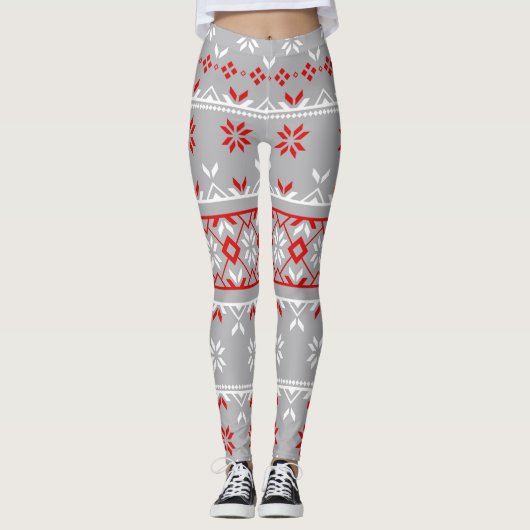 Kerstavond van grijze/rode Leggings (Voorkant)