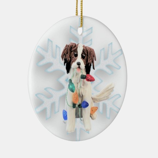 Kerstavond van Kooikerhondje Keramisch Ornament (Rechts)