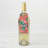 Kerstavond van rode en gouden Poinsettias Flessenhanger (Op fles)