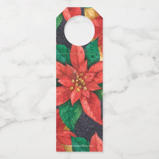 Kerstavond van rode en gouden Poinsettias Flessenhanger (Achterkant)