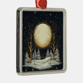 Kerstavond Volle Maan Pijnbomen Sneeuw Metalen Ornament (Rechts)
