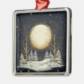 Kerstavond Volle Maan Pijnbomen Sneeuw Metalen Ornament (Links)