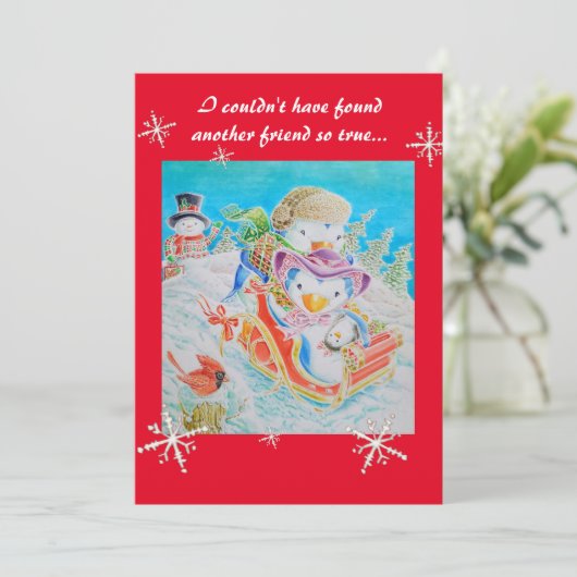 Kerstavond voor een vriend. feestdagenkaart (Staand voorkant)