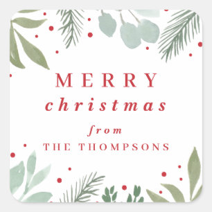 Kerstavond Waterverf Garland Winter Foliage Vierkante Sticker