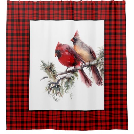 Kerstavond Waterverf kardinalen Douchegordijn (Voorkant)