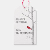 Kerstavond Winter Birch Tree Red Kardinaal Cadeaulabel (Voorkant)