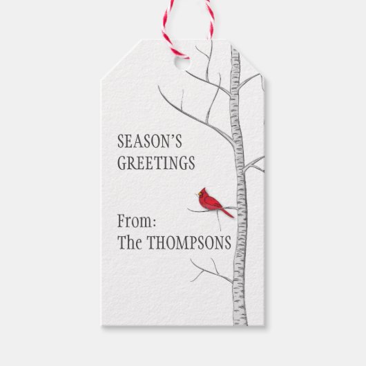 Kerstavond Winter Birch Tree Red Kardinaal Cadeaulabel (Voorkant)