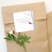 Kerstavond Winter Birch Tree Red Kardinaal Vierkante Sticker