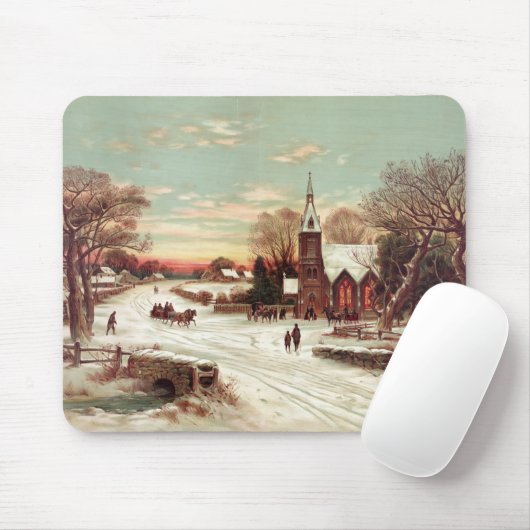 Kerstavond Winter Scene Mousepad Muismat (Met muis)