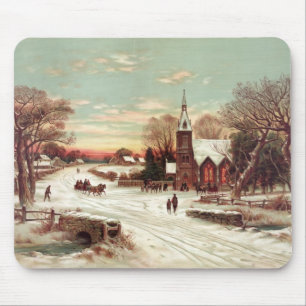 Kerstavond Winter Scene Mousepad Muismat