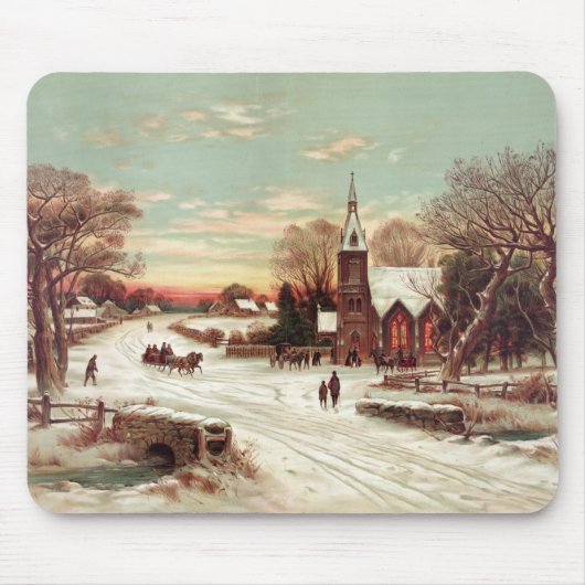 Kerstavond Winter Scene Mousepad Muismat (Voorkant)