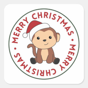 Kerstavond winterdieren apen Squar Vierkante Sticker