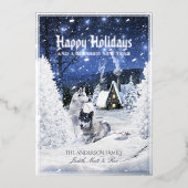 Kerstavond, wolven in sneeuw - folie feestdagenkaart (Voorkant)