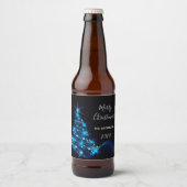 Kerstavond zwarte blauwe moderne schitterende boom bier etiket (Voorkant)