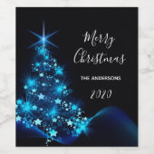 Kerstavond zwarte blauwe moderne schitterende boom wijn etiket (Enkel label)