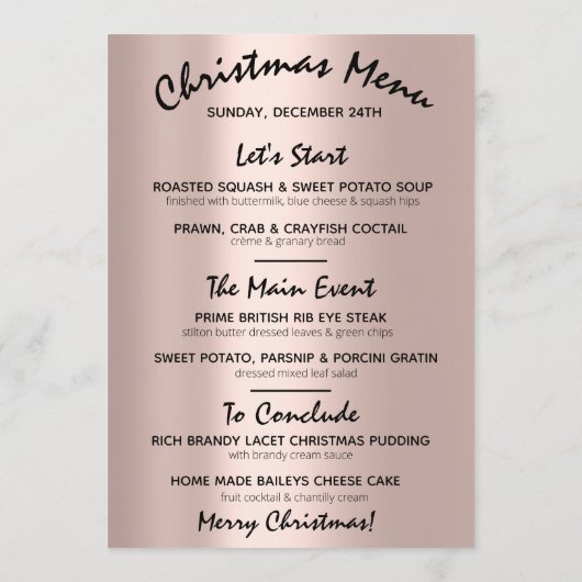 Kerstavondienst Wintermenu Lichtgroene Roos Menu (Achterkant)