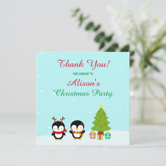 Kerstawinterpinguïns en bomen bedankkaart (Staand voorkant)