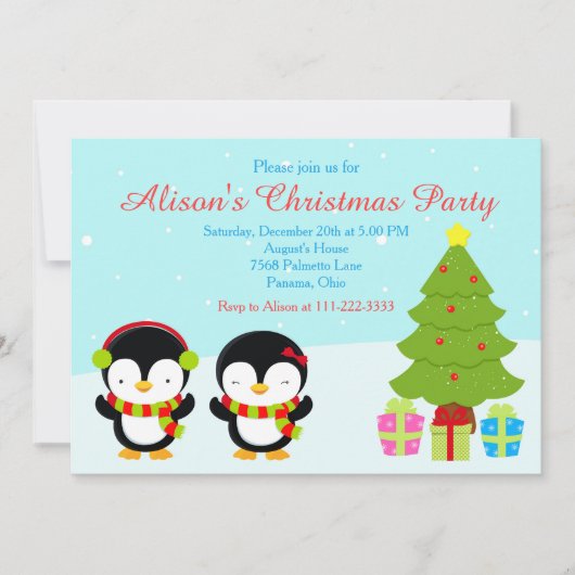 Kerstawinterpinguïns en bomen kaart (Voorkant)