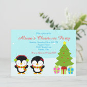 Kerstawinterpinguïns en bomen kaart (Staand voorkant)