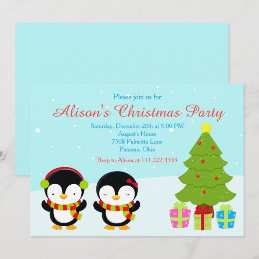 Kerstawinterpinguïns en bomen kaart (Voorkant / Achterkant)