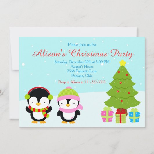 Kerstawinterpinguïns en bomen kaart (Voorkant)