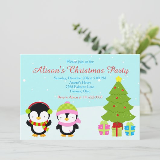 Kerstawinterpinguïns en bomen kaart (Staand voorkant)