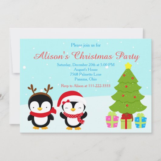 Kerstawinterpinguïns en bomen kaart (Voorkant)