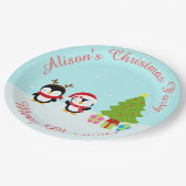 Kerstawinterpinguïns en bomen papieren bordje (Gekanteld)