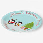 Kerstawinterpinguïns en bomen papieren bordje (Gekanteld)