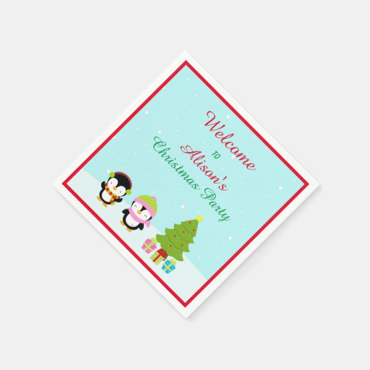 Kerstawinterpinguïns en bomen servet (Hoek)