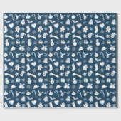 Kerstawit patroon blauwe achtergrond cadeaupapier (Vlak)