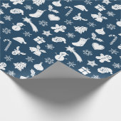 Kerstawit patroon blauwe achtergrond cadeaupapier (Hoek)
