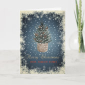 Kerstaxboom, pijnbomen, sneeuw feestdagen kaart (Voorkant)