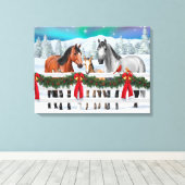 Kerstaxe Bay Buckskin Dapple Gray Horses Canvas Afdruk (Insitu (Houten vloer))