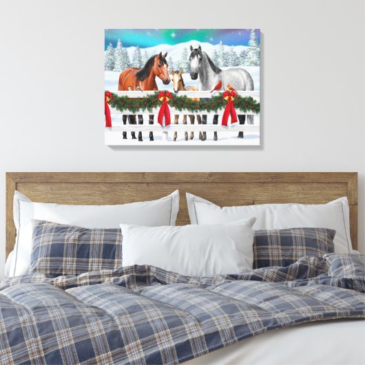 Kerstaxe Bay Buckskin Dapple Gray Horses Canvas Afdruk (Insitu (Slaapkamer))