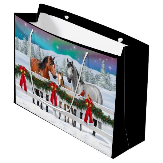 Kerstaxe Bay Buckskin Dapple Gray Horses Groot Cadeauzakje (Voorkant Gekanteld)